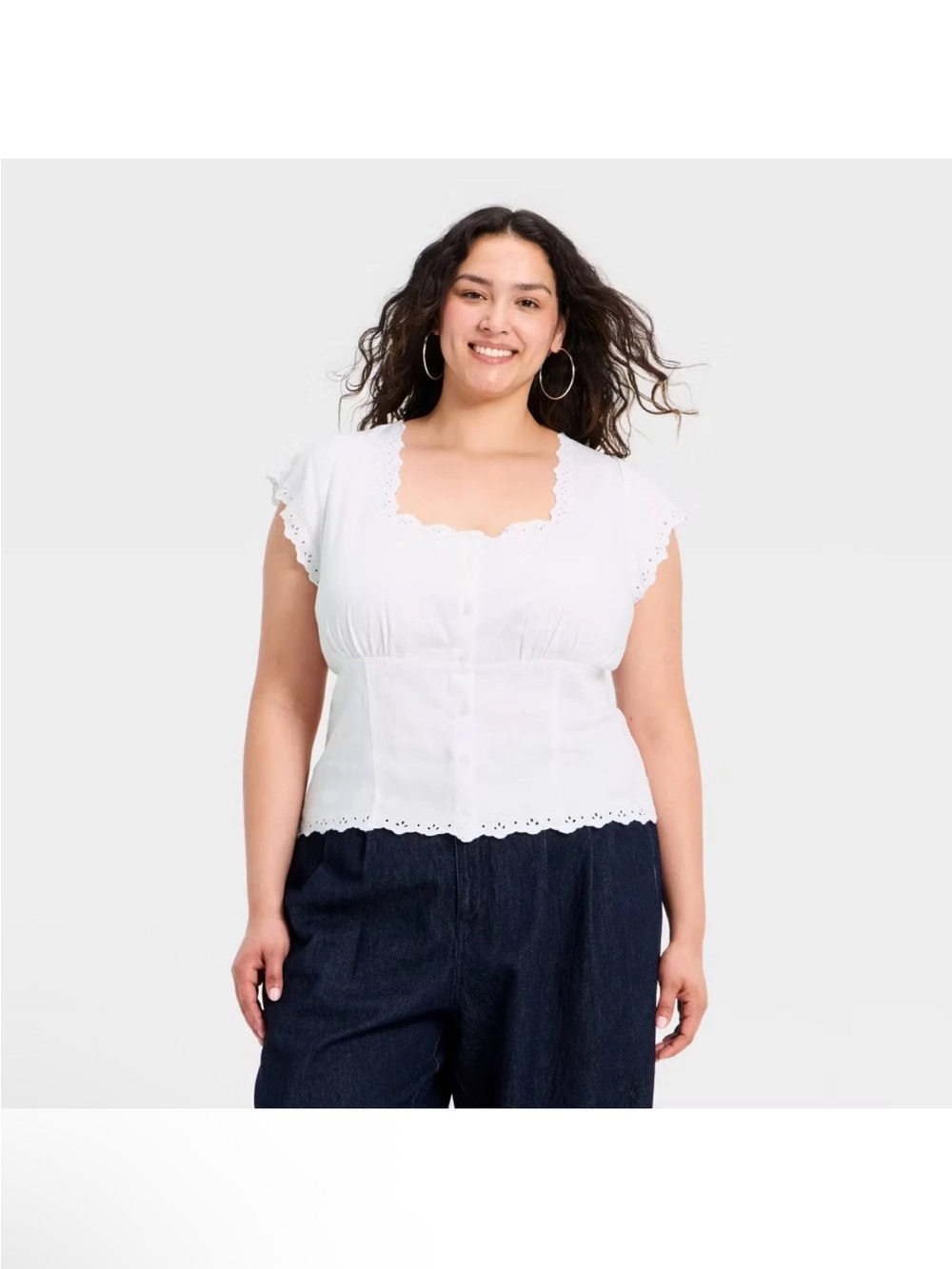 Women’s White Eyelet Square-Neck Blouse